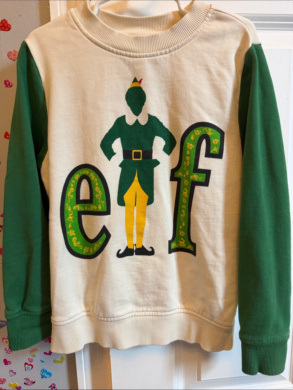 Hanna Andersson Cream & Green Elf Graphic Crewneck